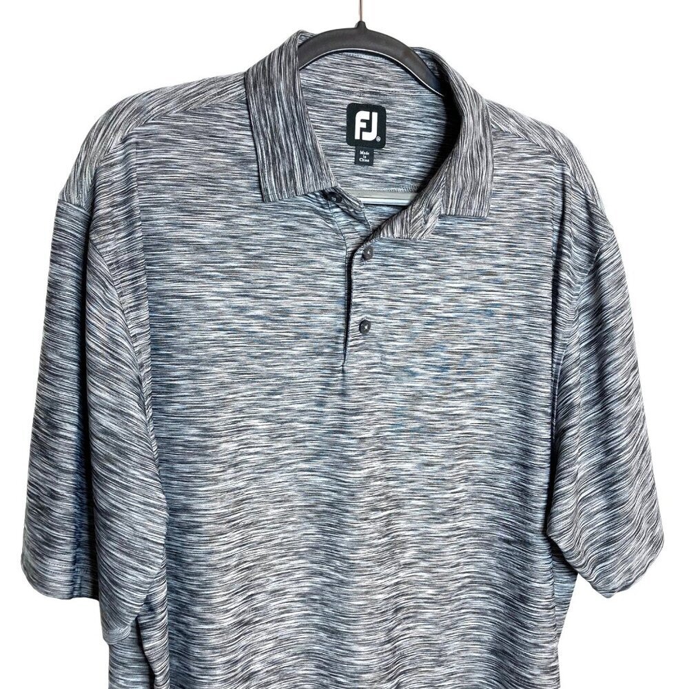 FJ Polo Shirt Mens XL Performance Geometric Black Gray Space Dye Golf - Picture 7 of 7